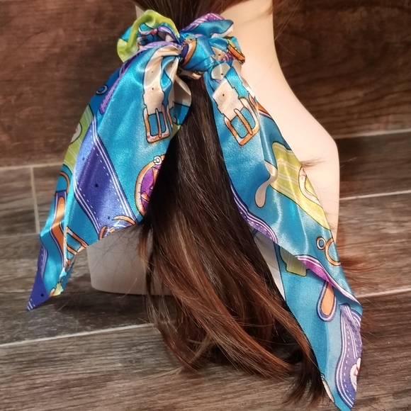 3/30 ☘️ANTHROPOLOGIE Teal Silk Scarf Scrungi New - Picture 5 of 8
